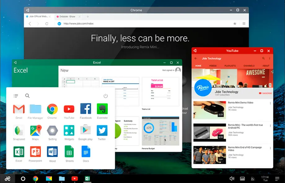 Remix OS با ارائهی رابط کاربریای بسیار شبیه به ویندوز، شامل نوار وظیفه، منوی استارت و پنجرههای قابل تغییر اندازه، مهاجرت کاربران ویندوز به دنیای اندروید را آسانتر کرد. این تجربهی آشنا، کار با برنامههای اندرویدی را روی صفحه بزرگ کامپیوتر لذتبخش میکرد.